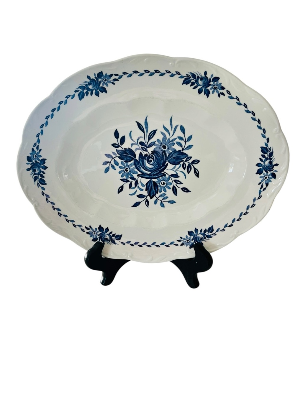 J&G Meakin Dresden Blue Ironstone Oval Serving Platter England Vintage Floral